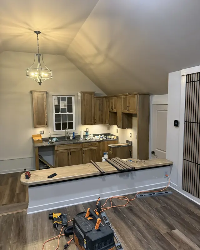 The kitchenette cabinets